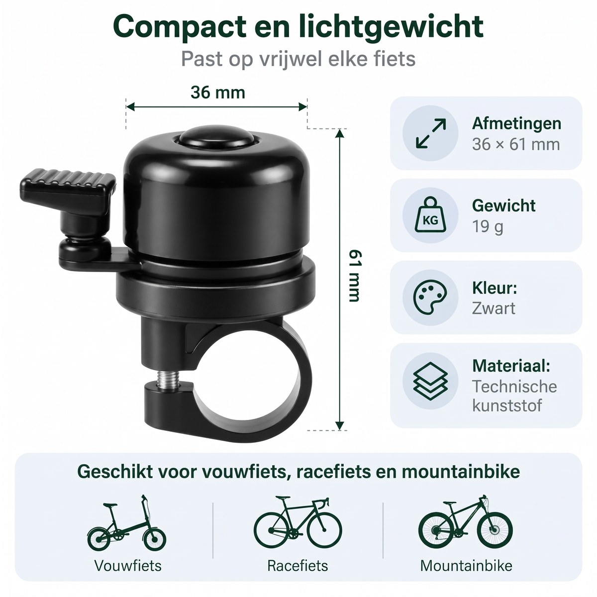Compact en lichtgewicht, past op vrijwel elke fiets